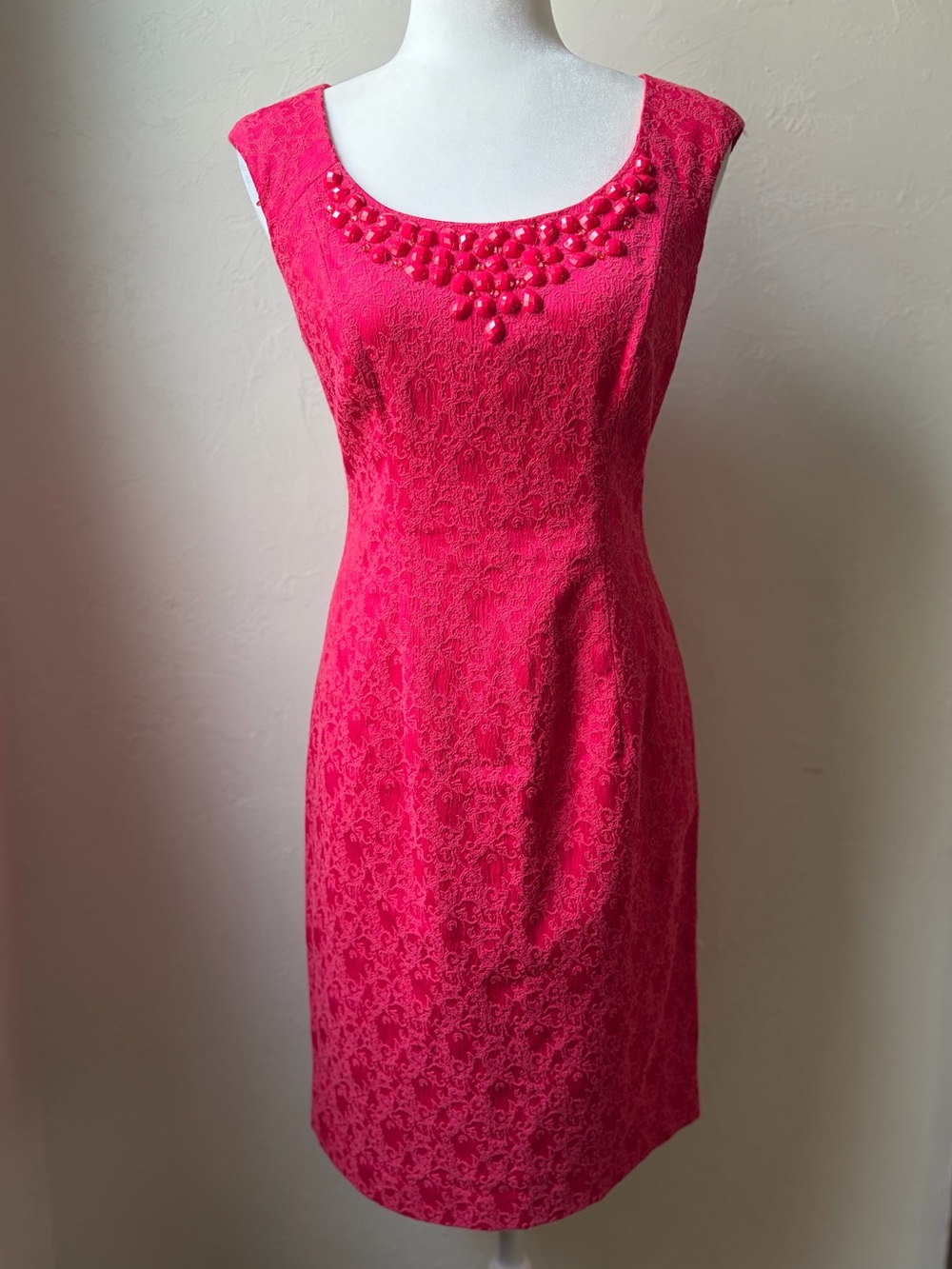 BLACK Saks Fifth Avenue Hot Pink Beaded Sheath Dress Size 4